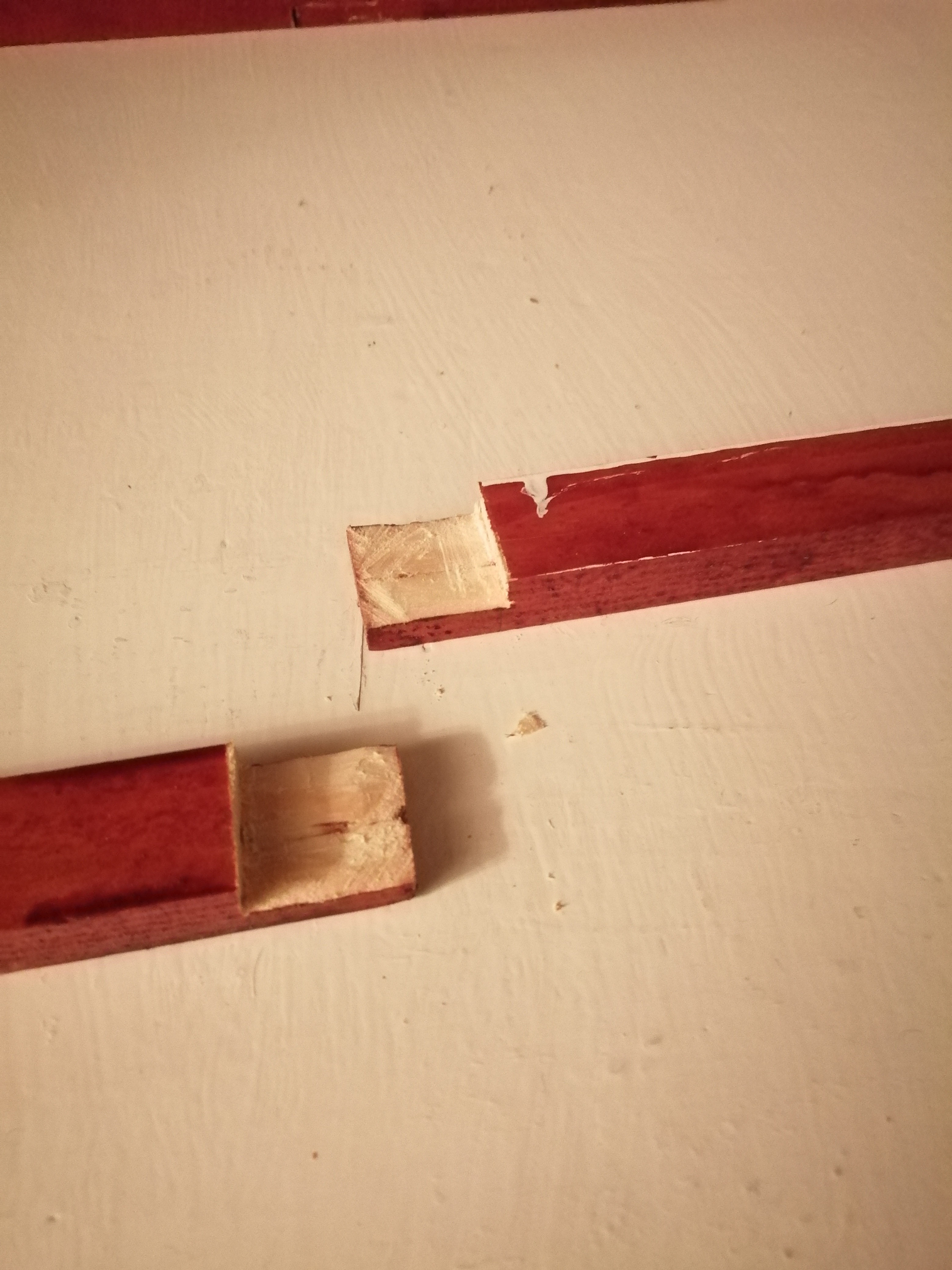 Lap joints showing cuts before gluing