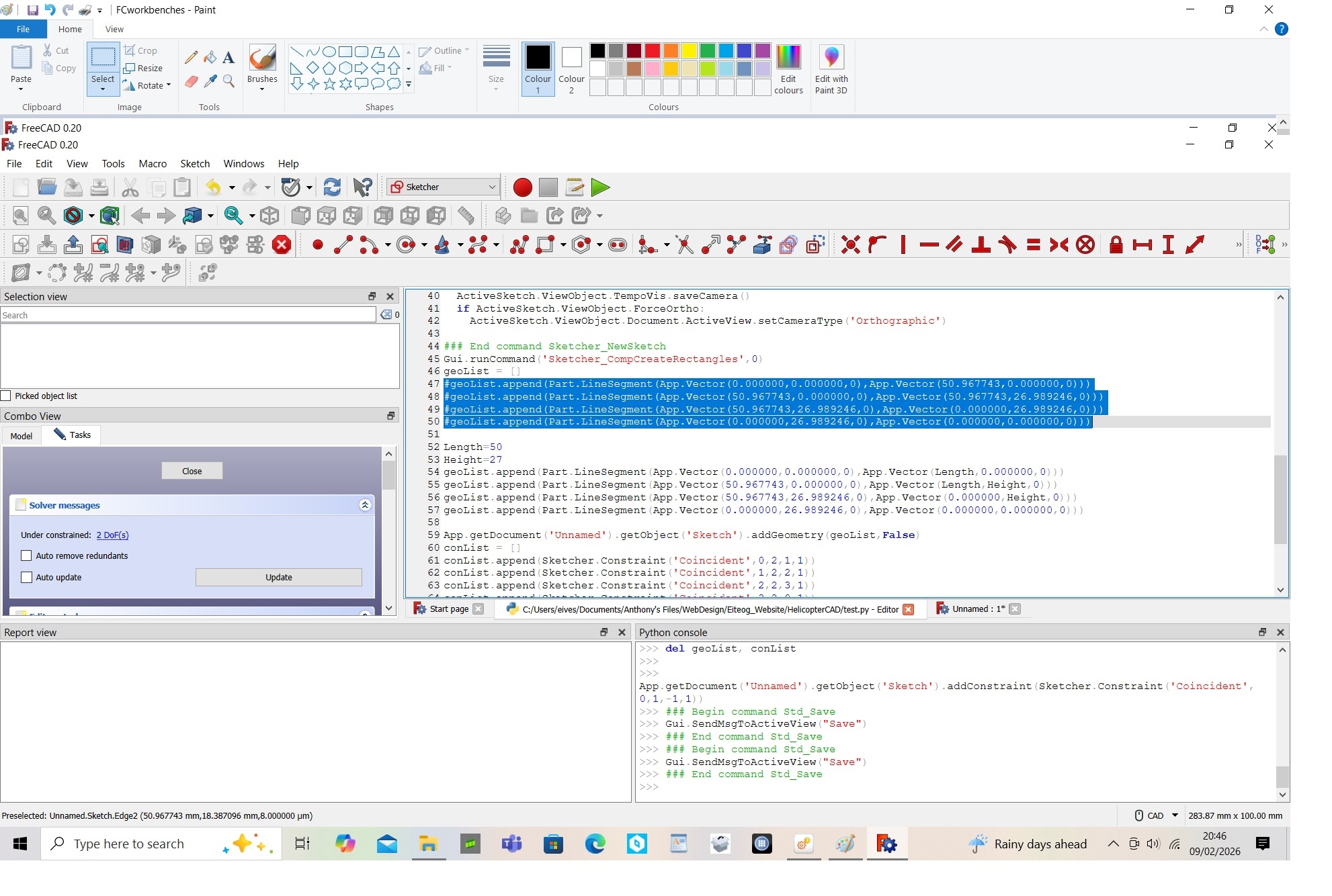 FreeCAD python marco of rectangular sketch