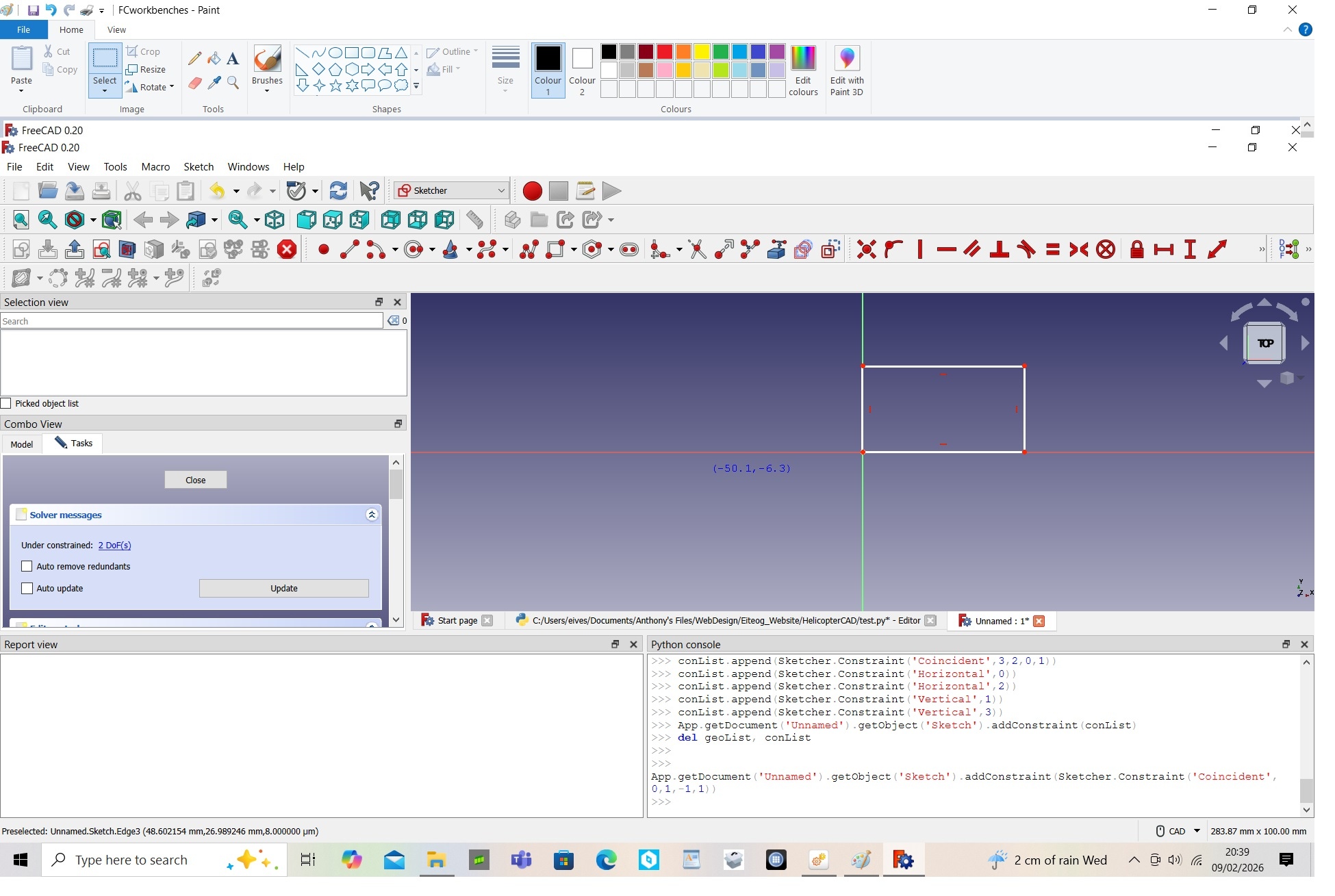 FreeCAD sketch of rectangular